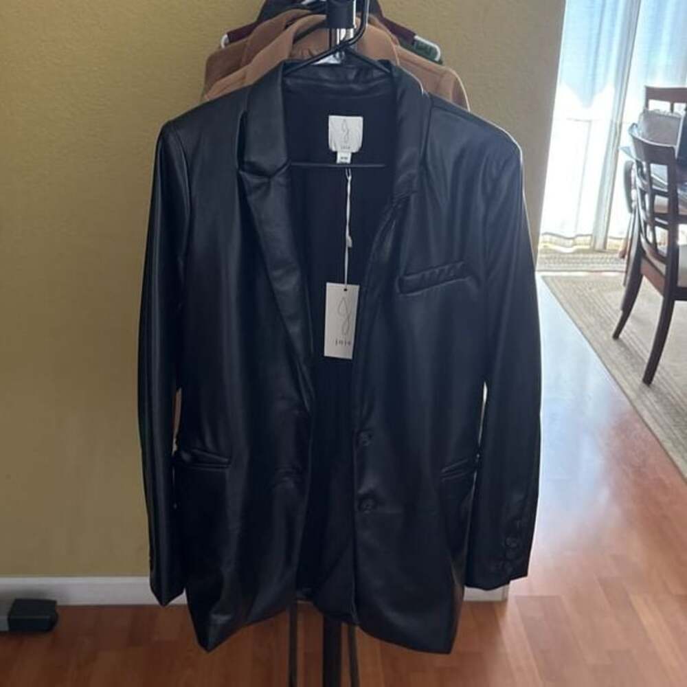 Joie Women Black Soft Faux Leather Blazer Jacket Size XL